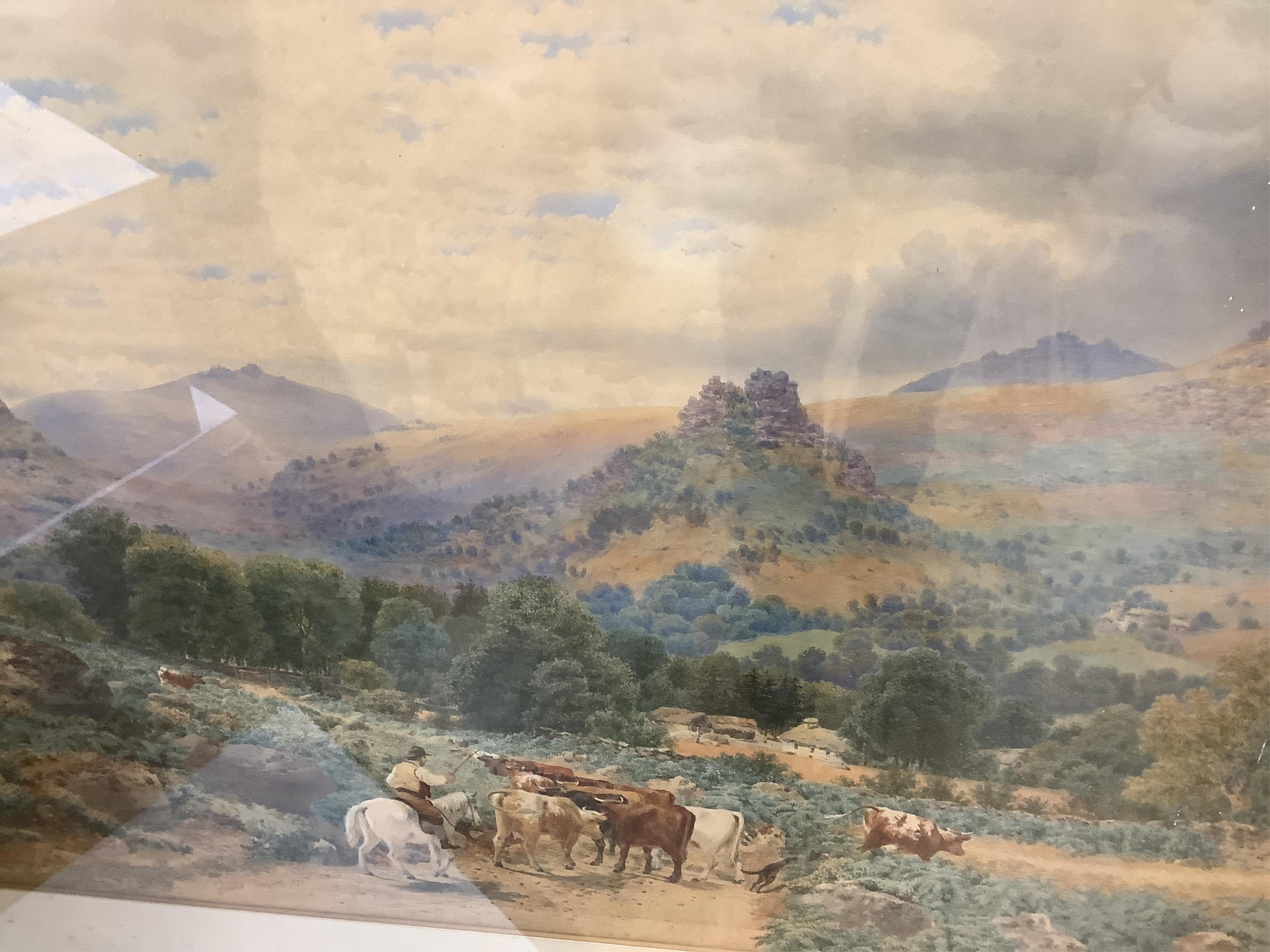 John William Salter (1825-1891), Extensive landscape with cattle, Torquay, signed and dated 1870, watercolour, 45 x 71cm